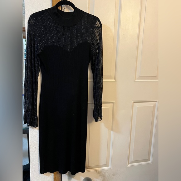 Worn once. Very flattering black stretchy dress with Sheer chest area. - Picture 2 of 9